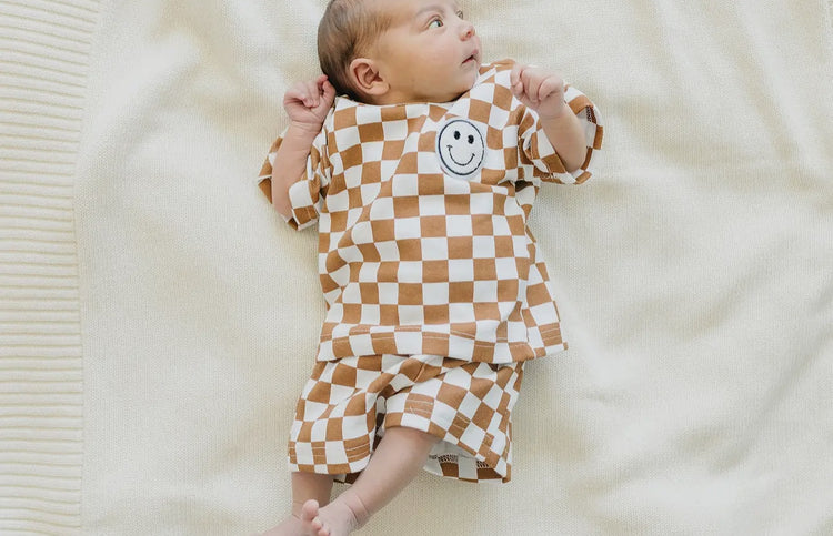 Checkered Smile Cotton T-Shirt & Shorts set Hippo Boutique
