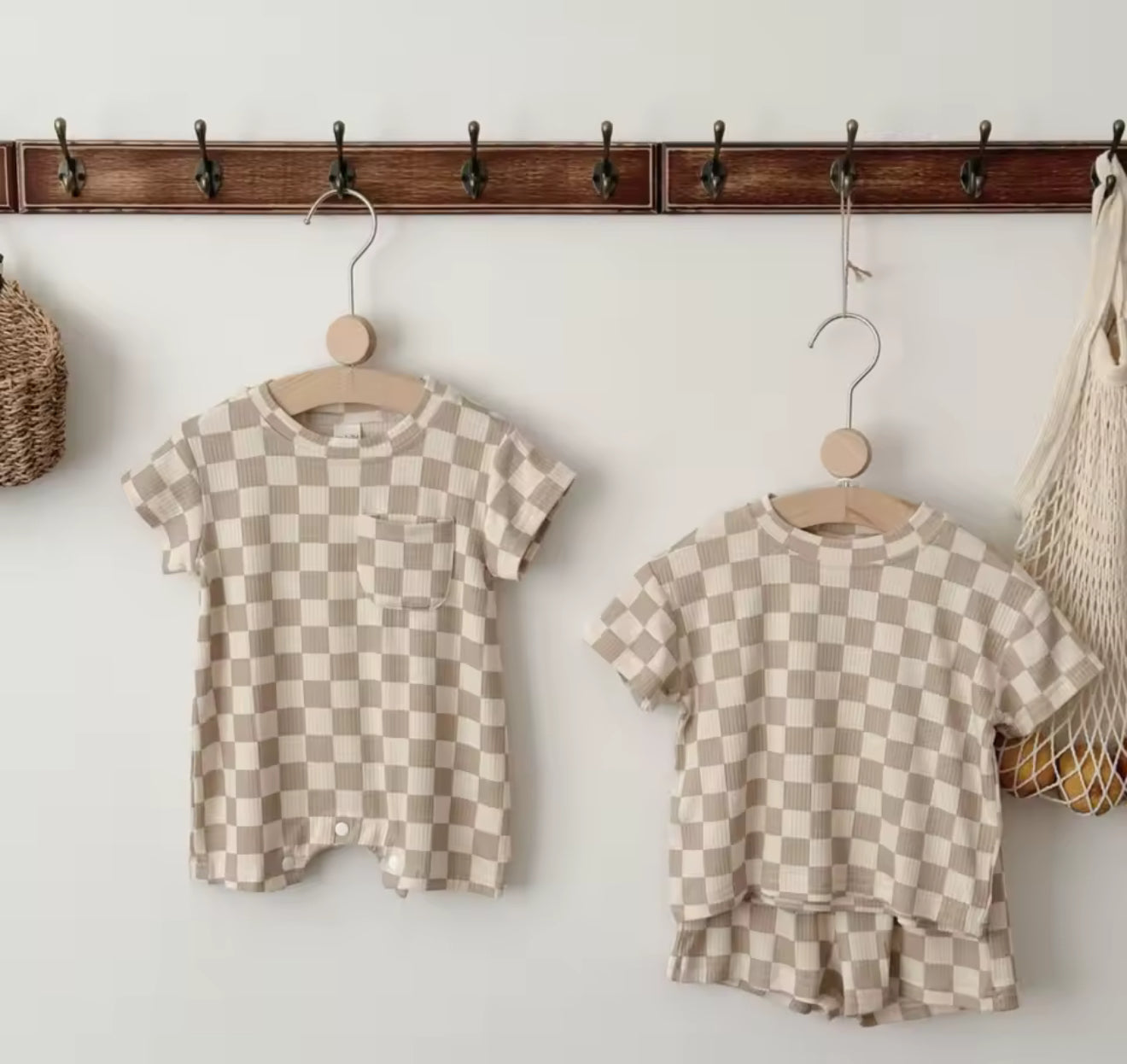 Sand Checkered T-Shirt & Shorts outfit Hippo Boutique