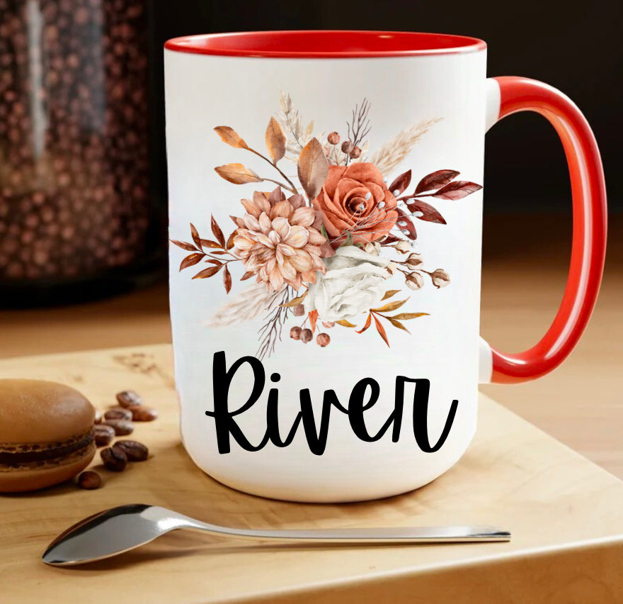 Personalized Name Floral coffee mug Hippo Boutique