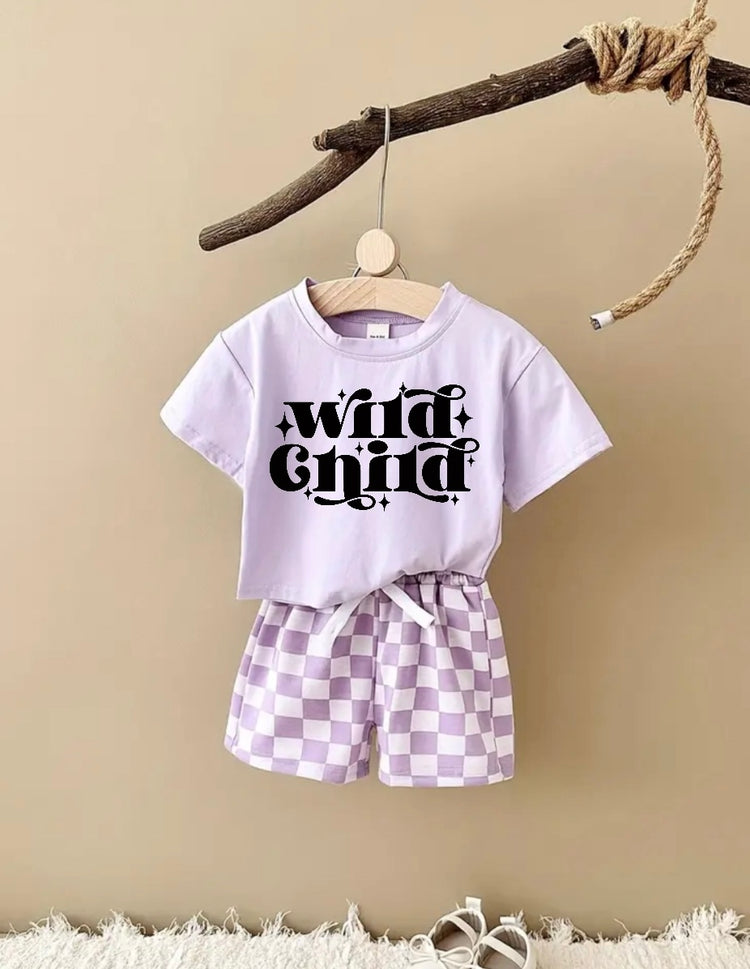 Wild Child T-Shirt & Checkered Shorts Set Hippo Boutique