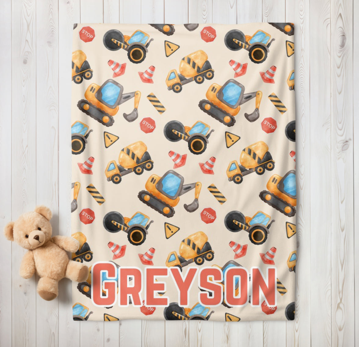 Construction Baby Name Blanket Hippo Boutique