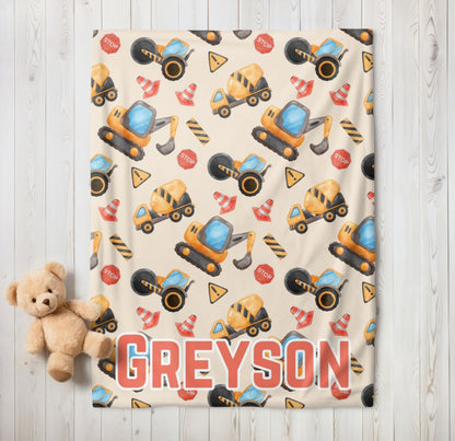 Construction Baby Name Blanket Hippo Boutique