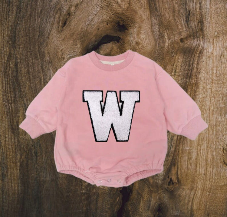 Custom Letter French Terry Sweatshirt Romper Hippo Boutique