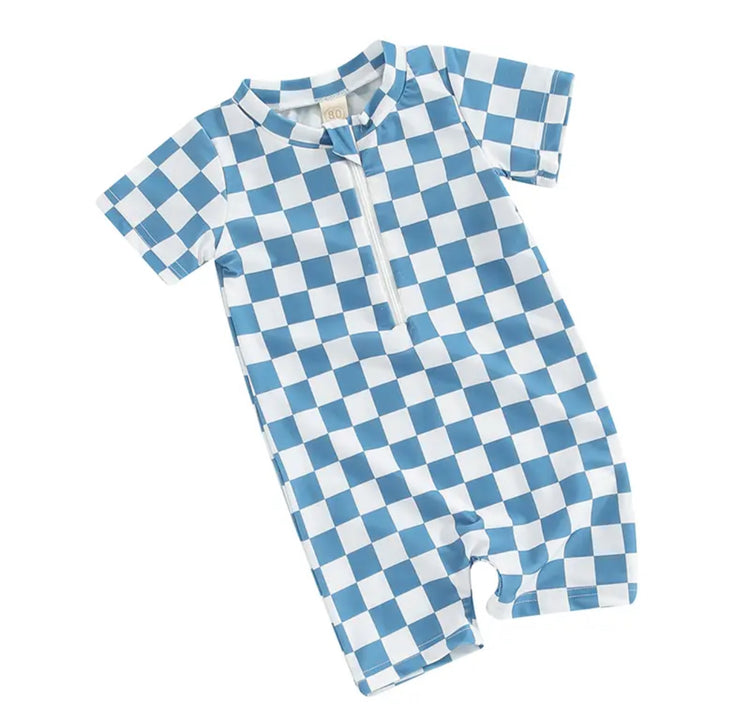 Checkered Zip Up Swimsuit Hippo Boutique