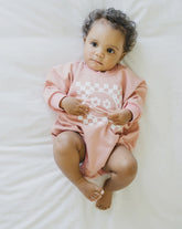 Checkered Smile Retro French Terry Baby Sweatshirt Romper Hippo Boutique