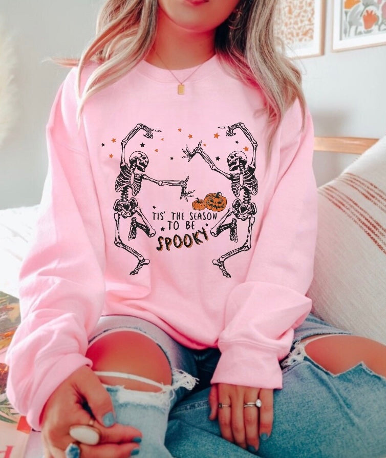 Halloween Tis the Season to Be Spooky Skeleton Women’s fleece crewneck Sweatshirts Hippo Boutique