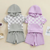 Checkered Baby Hood T-Shirt & Shorts outfit Hippo Boutique