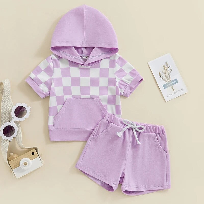Checkered Baby Hood T-Shirt & Shorts outfit Hippo Boutique