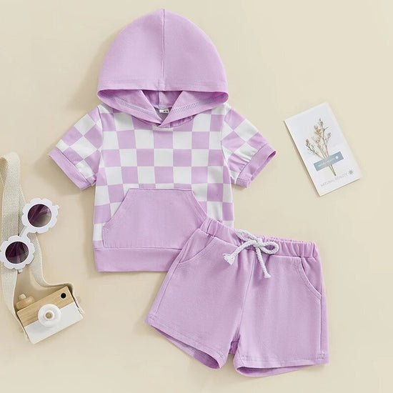 Checkered Baby Hood T-Shirt & Shorts outfit Hippo Boutique