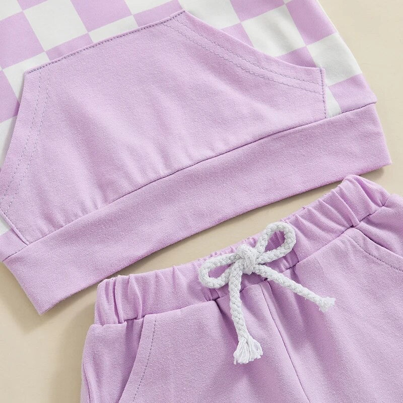 Checkered Baby Hood T-Shirt & Shorts outfit Hippo Boutique
