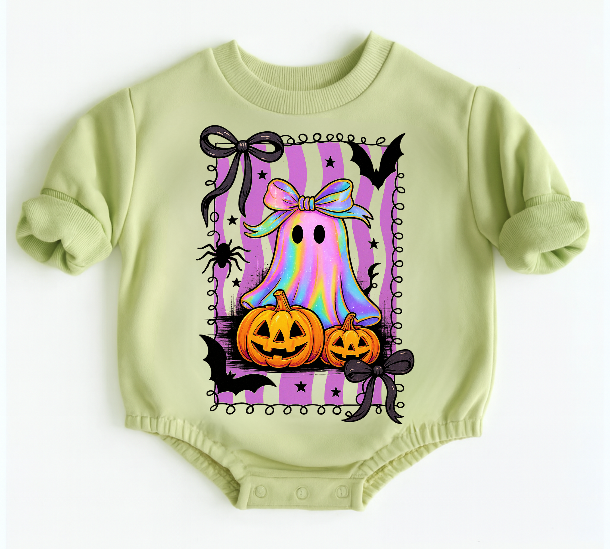 Adorable & unique soft halloween baby French Terry halloween sweatshirt rompers with cute ghost and coquette print. 🥰