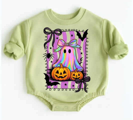 Adorable & unique soft halloween baby French Terry halloween sweatshirt rompers with cute ghost and coquette print. 🥰