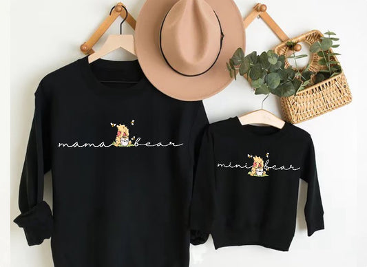 Mama & Mini Bear Matching Sweatshirts - Black Hippo Boutique