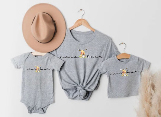 Mama & Mini Bear Matching T-Shirts & Onesie - Grey Hippo Boutique