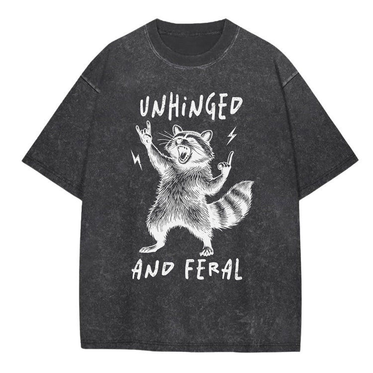 Oversized Acid Washed Raccoon T-Shirt - Unhinged & Feral Hippo Boutique
