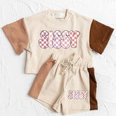 Checkered Sissy Baby and Kids cotton color block t-shirt & shorts outfit Hippo Boutique