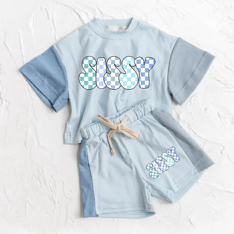 Checkered Sissy Baby and Kids cotton color block t-shirt & shorts outfit Hippo Boutique