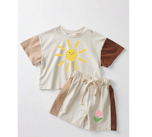 Sunshine Baby and Kids cotton color block t-shirt & shorts outfit