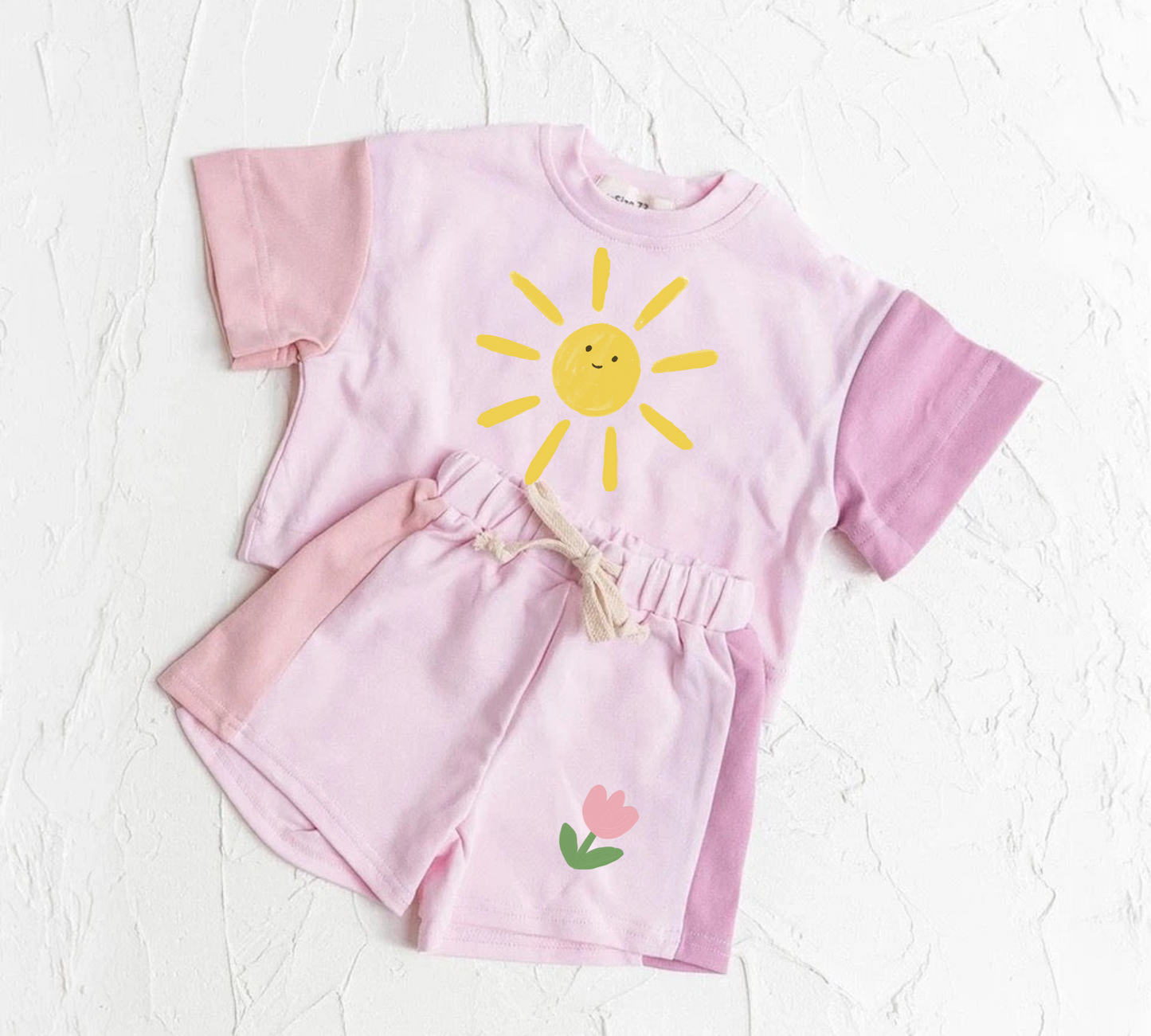 Sunshine Baby and Kids cotton color block t-shirt & shorts outfit