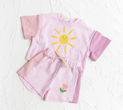 Sunshine Baby and Kids cotton color block t-shirt & shorts outfit