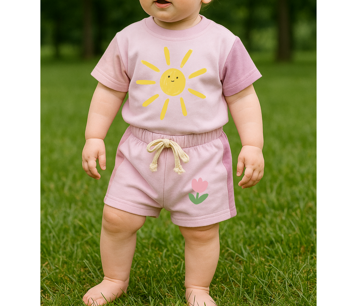 Sunshine Baby and Kids cotton color block t-shirt & shorts outfit