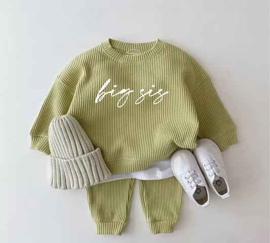 Big Sis Baby & toddler waffle cotton outfit Hippo Boutique