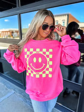 Neon Pink Checkered Smiley Sweatshirts Hippo Boutique