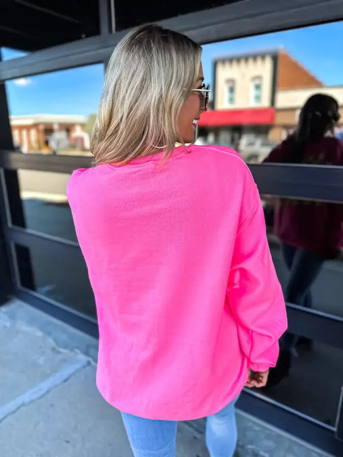 Neon Pink Checkered Smiley Sweatshirts Hippo Boutique