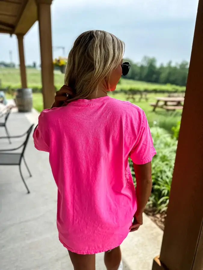 Neon Pink Checkered Smiley T-shirt Hippo Boutique