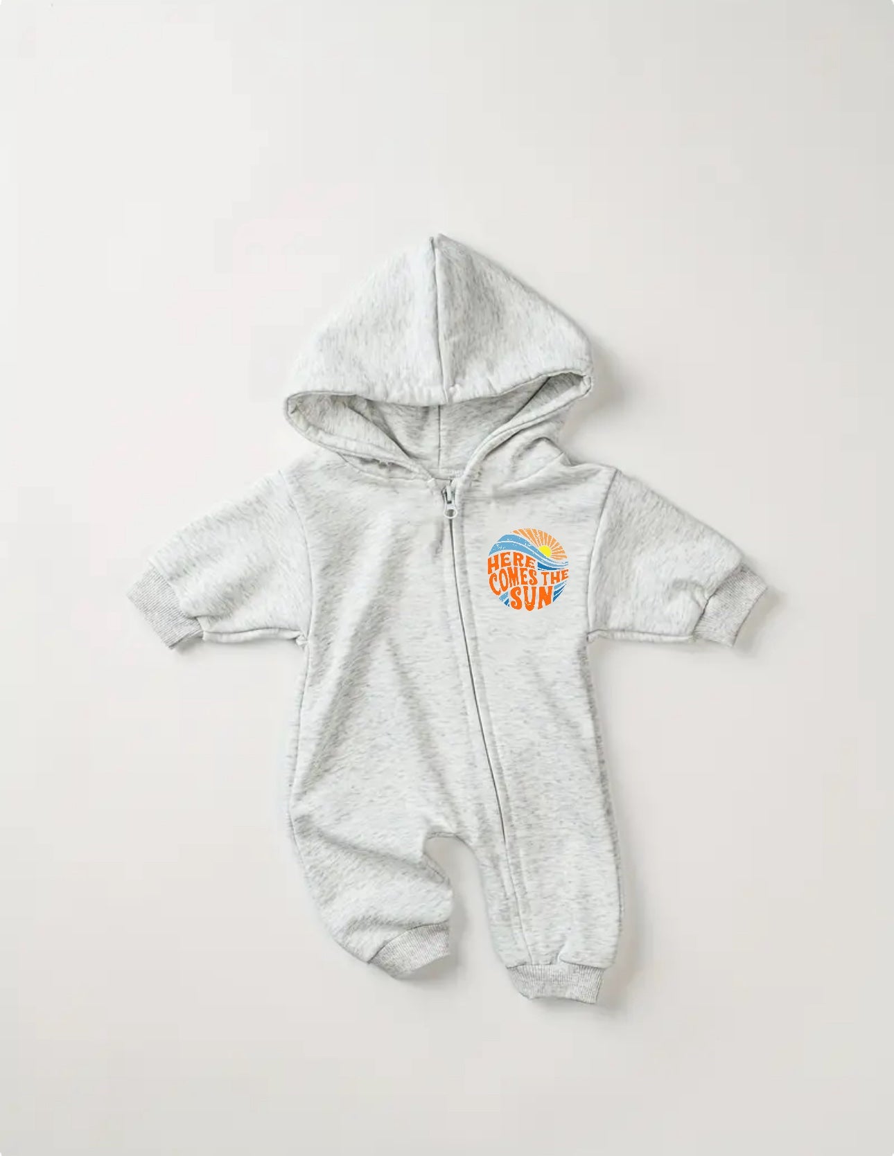 Here comes the sun Hooded Romper Zip Up Bodysuit Hippo Boutique