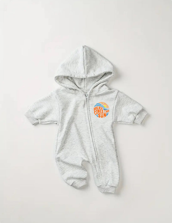 Here comes the sun Hooded Romper Zip Up Bodysuit Hippo Boutique