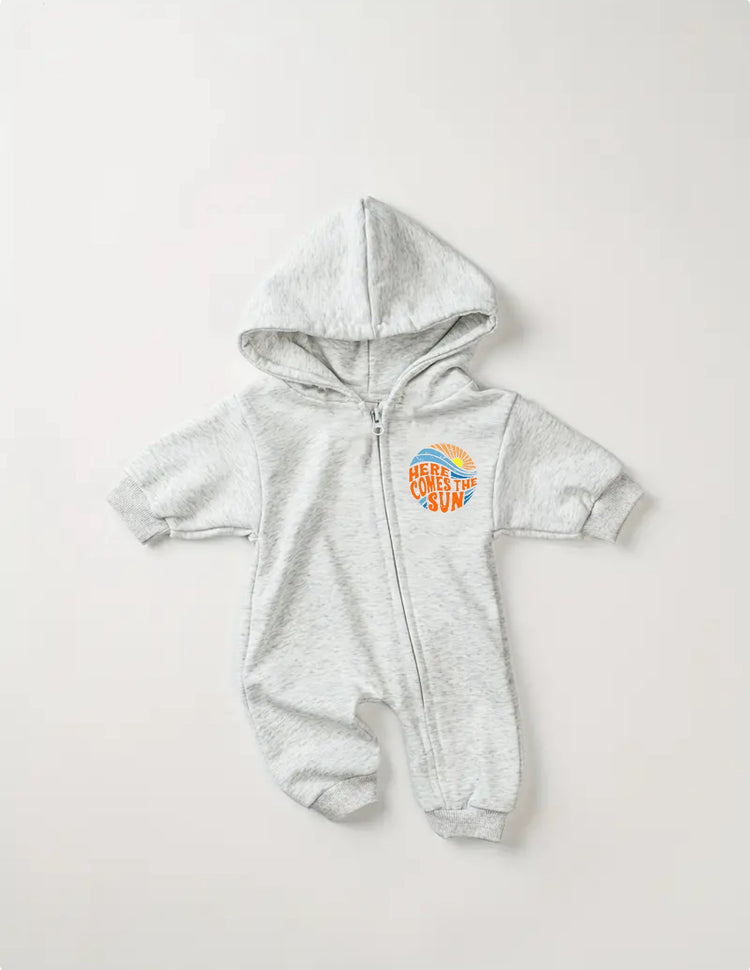 Here comes the sun Hooded Romper Zip Up Bodysuit Hippo Boutique