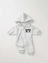 Mama’s Boy Hooded Romper Zip Up Bodysuit Hippo Boutique