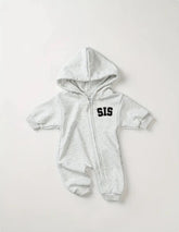 Sis Hooded Romper Zip Up Bodysuit Hippo Boutique