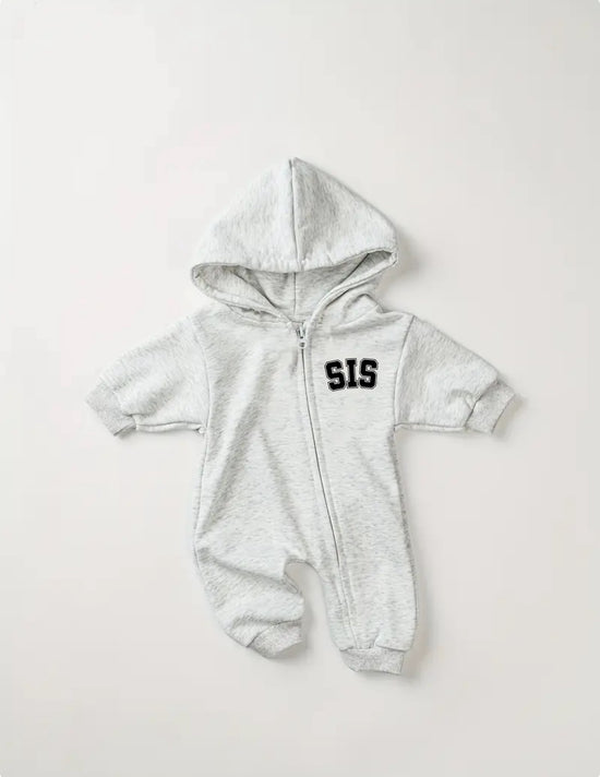 Sis Hooded Romper Zip Up Bodysuit Hippo Boutique