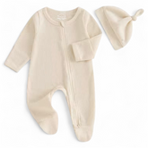 Organic Newborn Waffle Baby Footie Bodysuit with hat Hippo Boutique