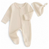 Organic Newborn Waffle Baby Footie Bodysuit with hat Hippo Boutique