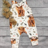 Highland Cow Print Sleeveless Baby Romper Hippo Boutique