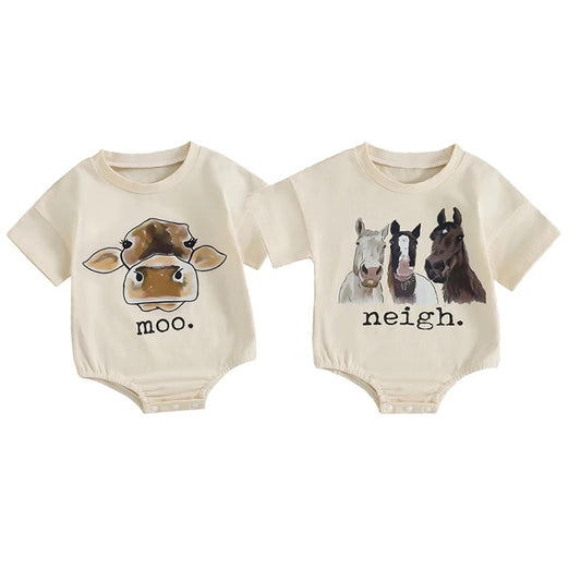Cow & Horse Baby t-shirt bubble Romper Hippo Boutique