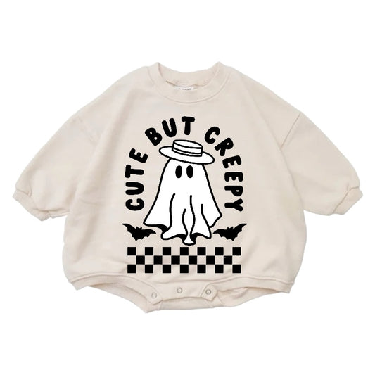 Cute but Creepy Cotton Baby Halloween Sweatshirt Romper Hippo Boutique