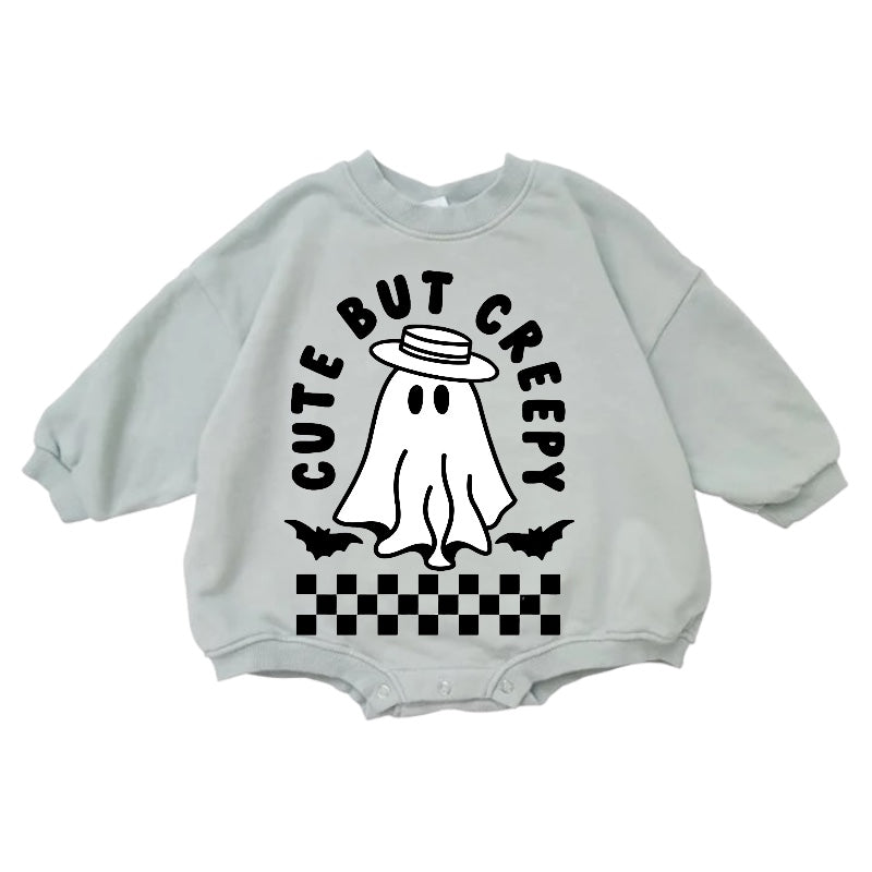 Cute but Creepy Cotton Baby Halloween Sweatshirt Romper Hippo Boutique