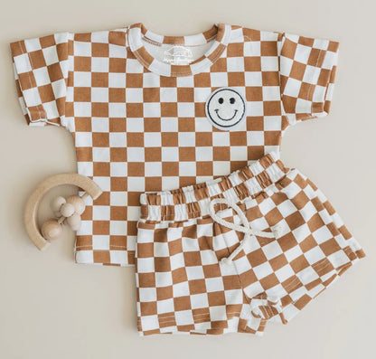 Checkered Smile Cotton T-Shirt & Shorts set Hippo Boutique