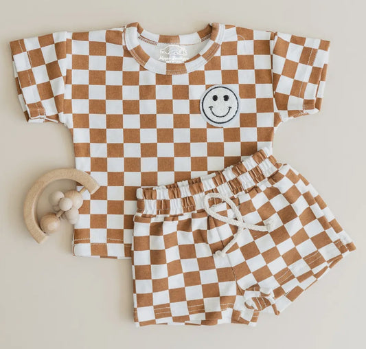 Checkered Smile Cotton T-Shirt & Shorts set Hippo Boutique