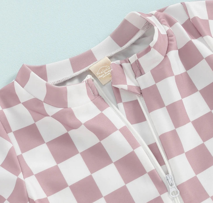 Checkered Zip Up Swimsuit Hippo Boutique