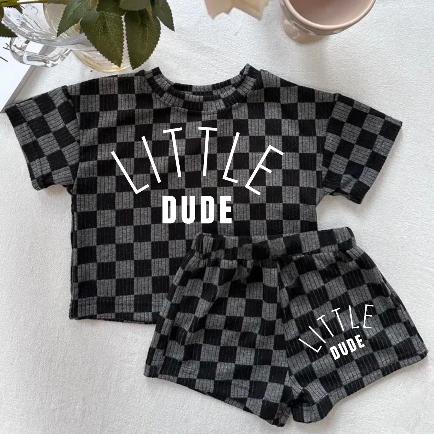 Little dude Baby & toddler checkered shorts and t-shirt outfit Hippo Boutique