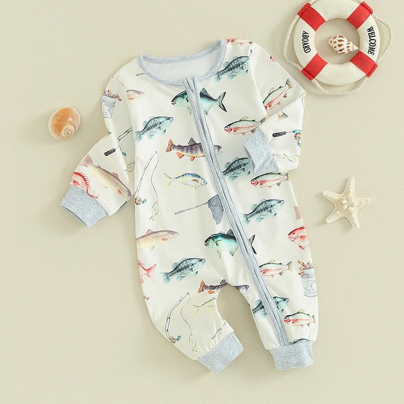 Fish Print Zip Romper Bodysuit Hippo Boutique