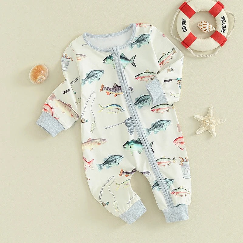 Fish Print Zip Romper Bodysuit Hippo Boutique