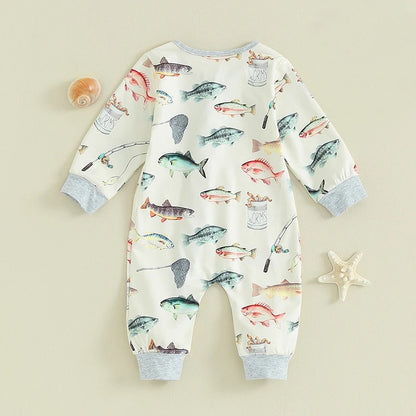 Fish Print Zip Romper Bodysuit Hippo Boutique