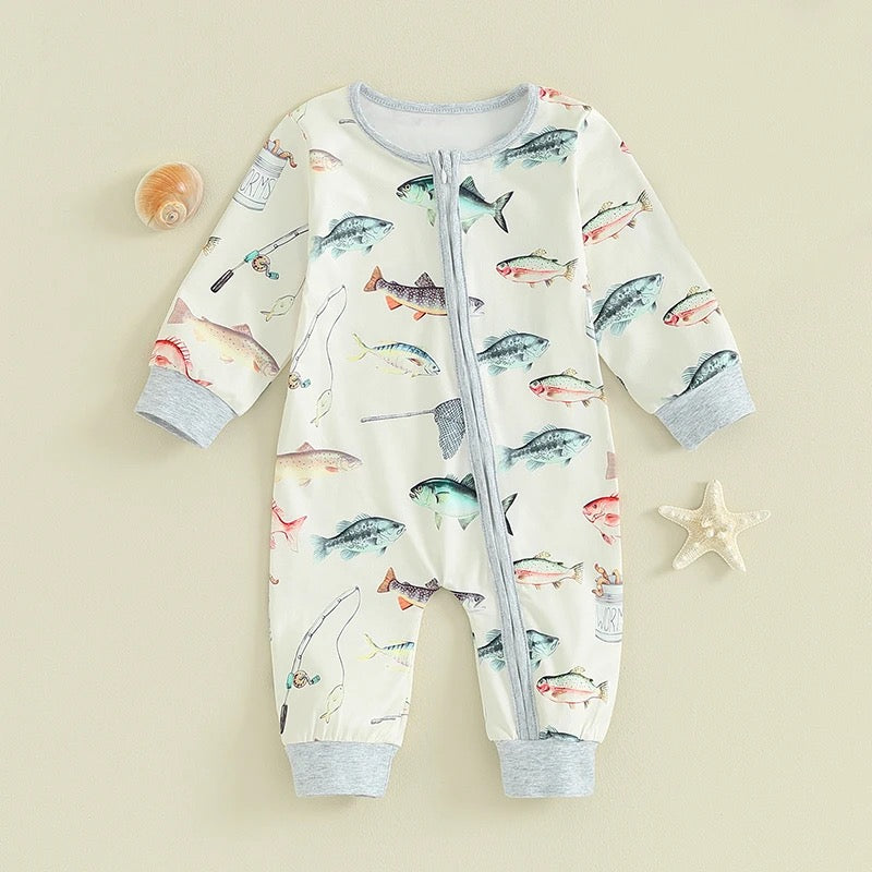 Fish Print Zip Romper Bodysuit Hippo Boutique