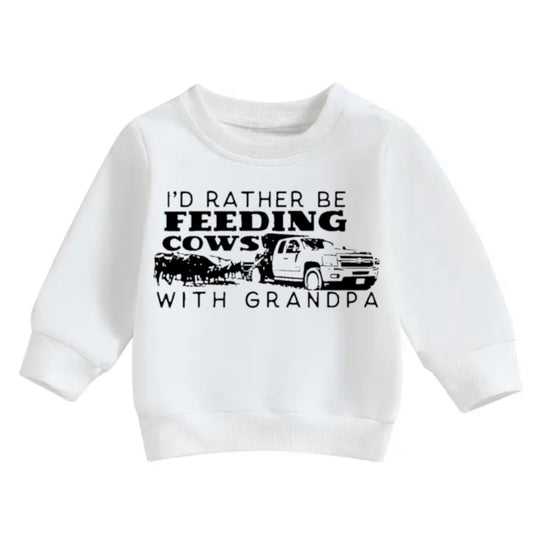 I’d rather be feeding cows with Grandpa Baby & toddler western sweatshirt Hippo Boutique